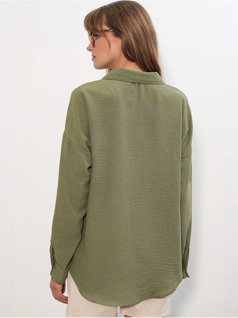 Chemise à manches longues brodée avec fermeture à boutons bdart Kaki - Kiabi