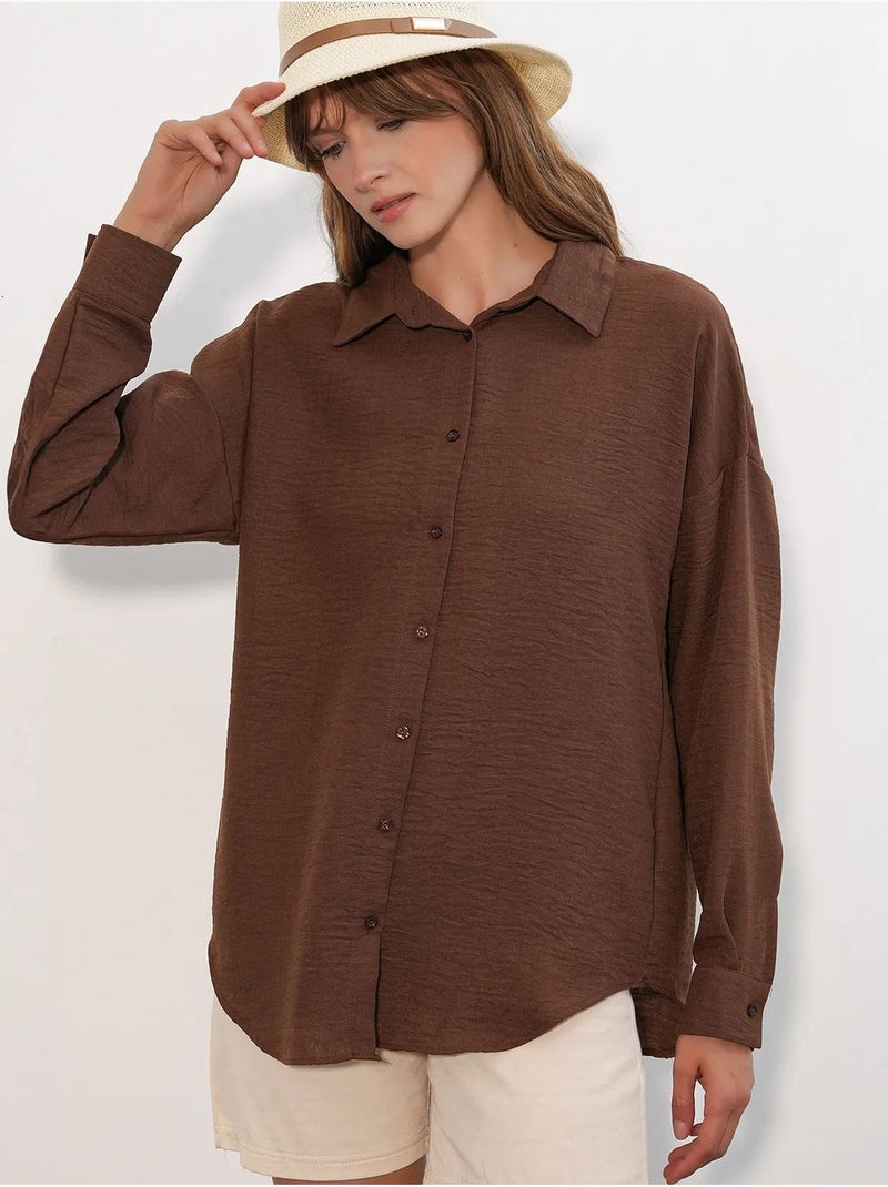 Chemise à manches longues brodée avec fermeture à boutons bdart Marron - Kiabi