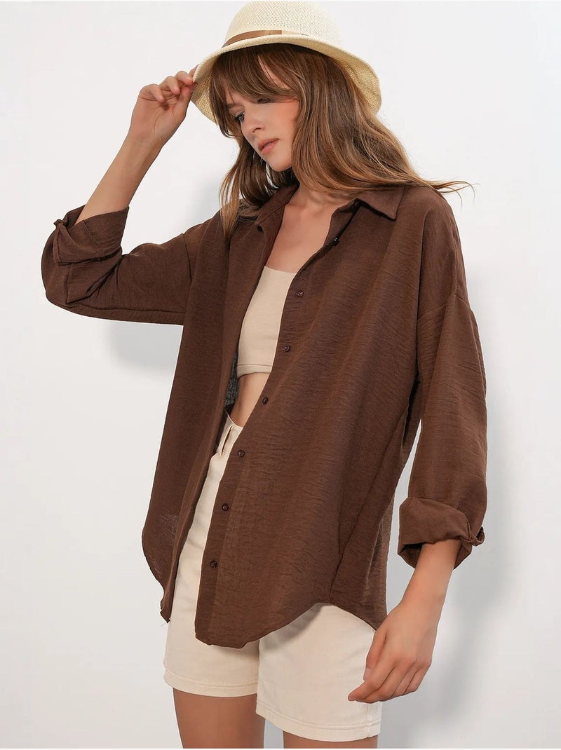 Chemise à manches longues brodée avec fermeture à boutons bdart Marron - Kiabi