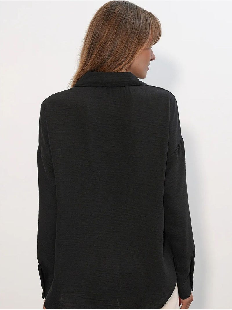 Chemise à manches longues brodée avec fermeture à boutons bdart Noir - Kiabi