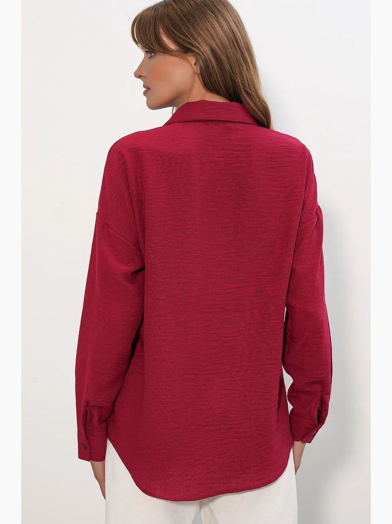Chemise à manches longues brodée avec fermeture à boutons bdart Rouge bordeaux - Kiabi
