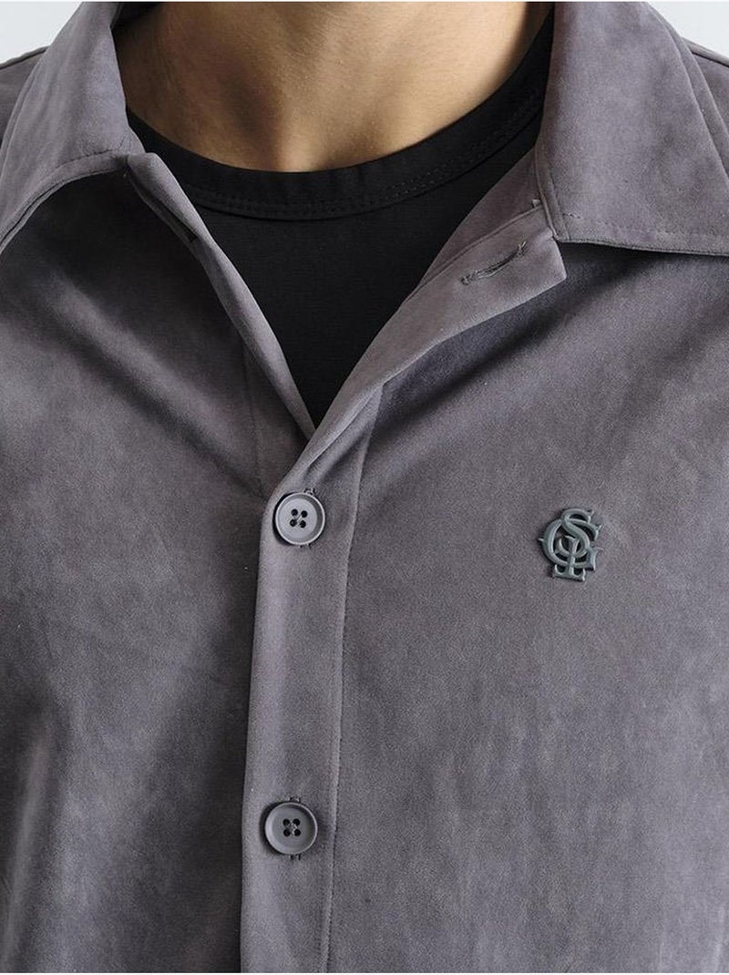 Chemise à manches longues brodée, coupe classique giesto Gris - Kiabi