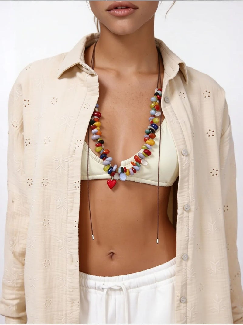 Chemise à manches longues brodée texturée avec fermeture boutonnée istanbul Beige argile - Kiabi
