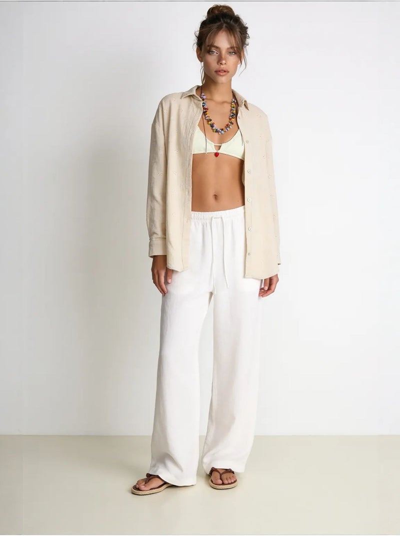 Chemise à manches longues brodée texturée avec fermeture boutonnée istanbul Beige argile - Kiabi