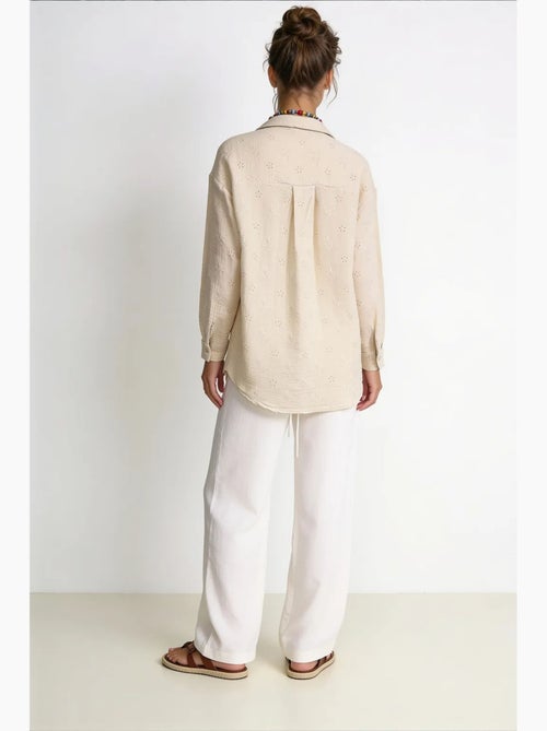 Chemise à manches longues brodée texturée avec fermeture boutonnée istanbul - Kiabi