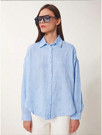 Chemise à manches longues brodée texturée avec fermeture boutonnée istanbul
