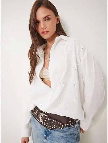 Chemise à manches longues brodée texturée avec fermeture boutonnée istanbul