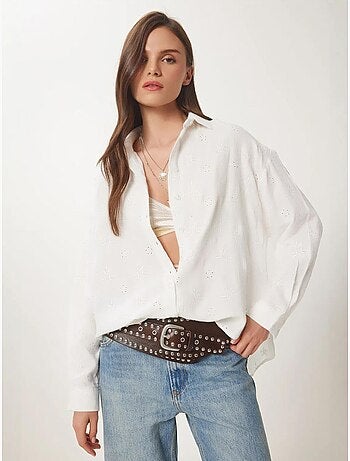 Chemise à manches longues brodée texturée avec fermeture boutonnée istanbul