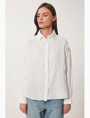 Chemise à manches longues brodée texturée avec fermeture boutonnée istanbul