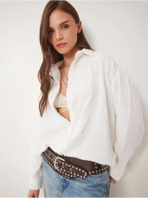 Chemise à manches longues brodée texturée avec fermeture boutonnée istanbul - Kiabi Chemise à manches longues brodée texturée avec fermeture boutonnée istanbul - Kiabi