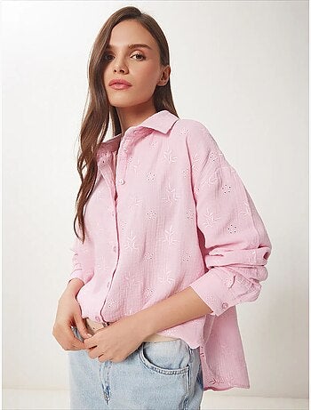 Chemise à manches longues brodée texturée avec fermeture boutonnée istanbul