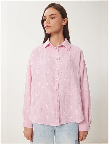 Chemise à manches longues brodée texturée avec fermeture boutonnée istanbul