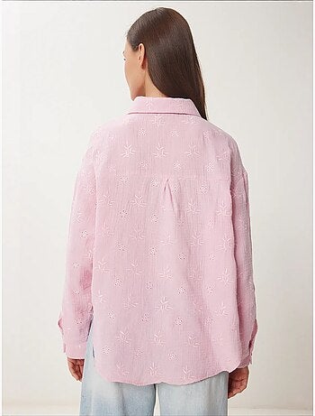 Chemise à manches longues brodée texturée avec fermeture boutonnée istanbul