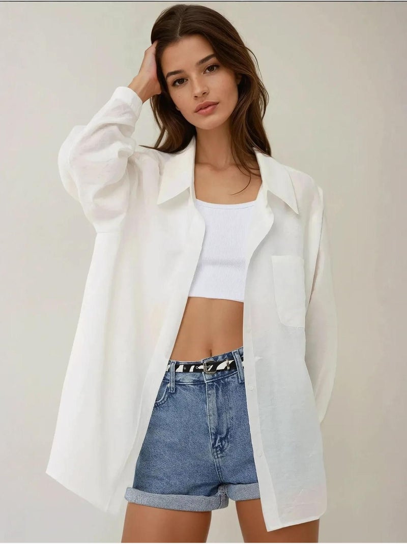Chemise à manches longues coupe décontractée avec col chemise Blanc cassé - Kiabi