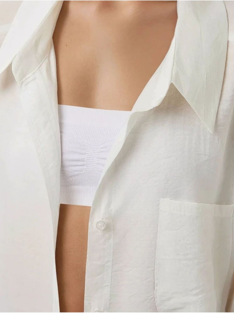 Chemise à manches longues coupe décontractée avec col chemise Blanc cassé - Kiabi
