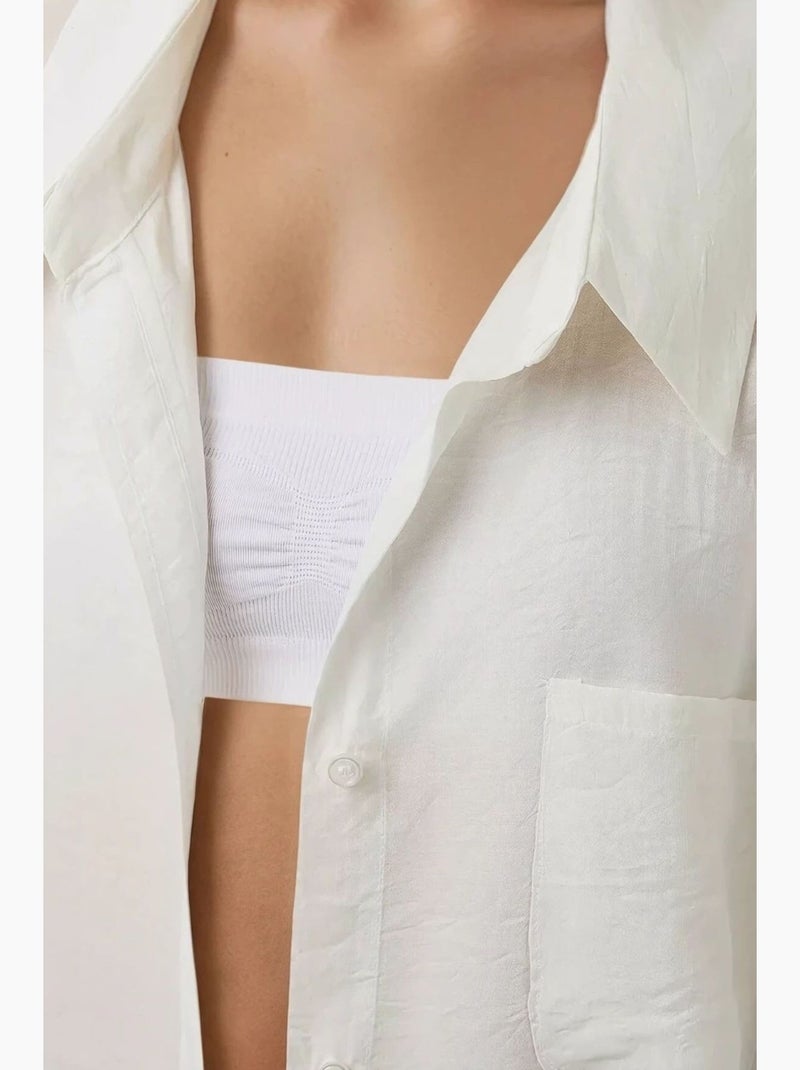 Chemise à manches longues coupe décontractée avec col chemise hiccup Blanc cassé - Kiabi