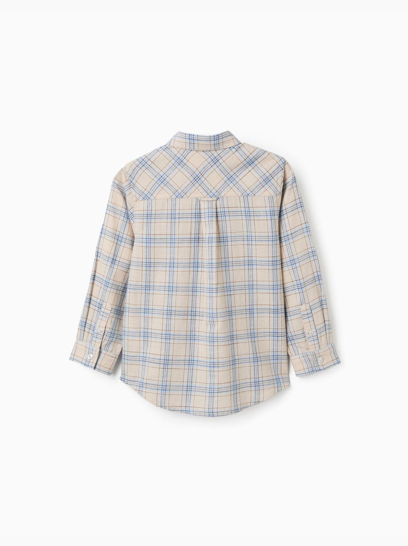 Chemise à manches longues en coton à carreaux Gris clair - Kiabi