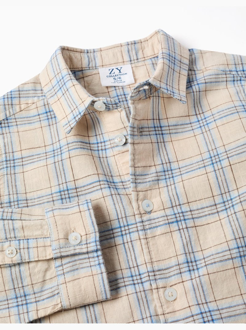 Chemise à manches longues en coton à carreaux Gris clair - Kiabi