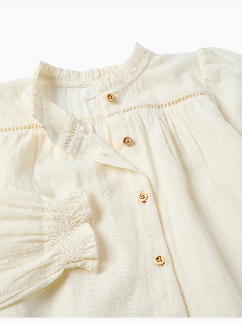 Chemise à manches longues en coton avec volants Blanc - Kiabi