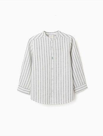 Chemise à manches longues en lin et coton à rayures