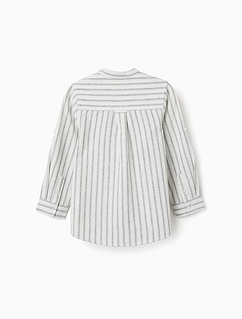 Chemise à manches longues en lin et coton à rayures