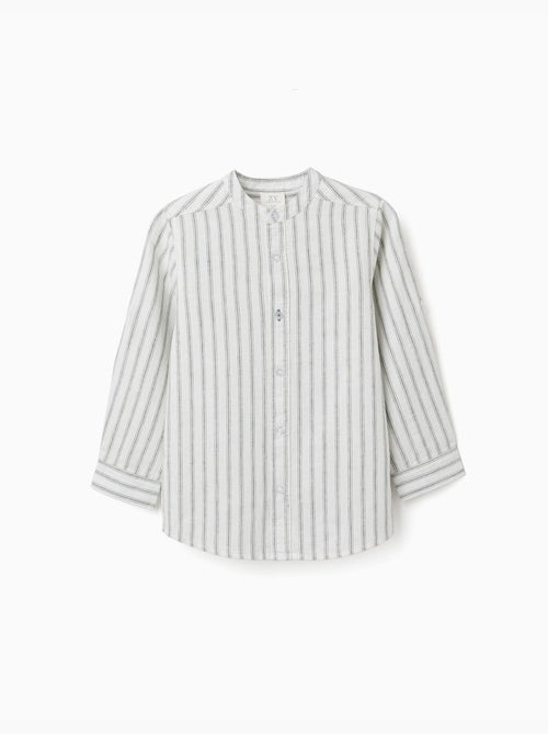 Chemise à manches longues en lin et coton à rayures - Kiabi