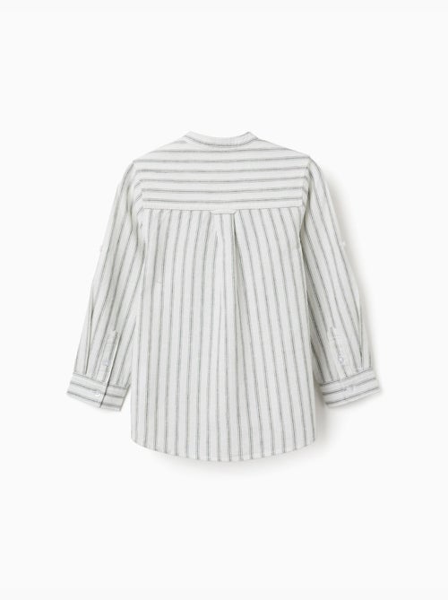 Chemise à manches longues en lin et coton à rayures - Kiabi