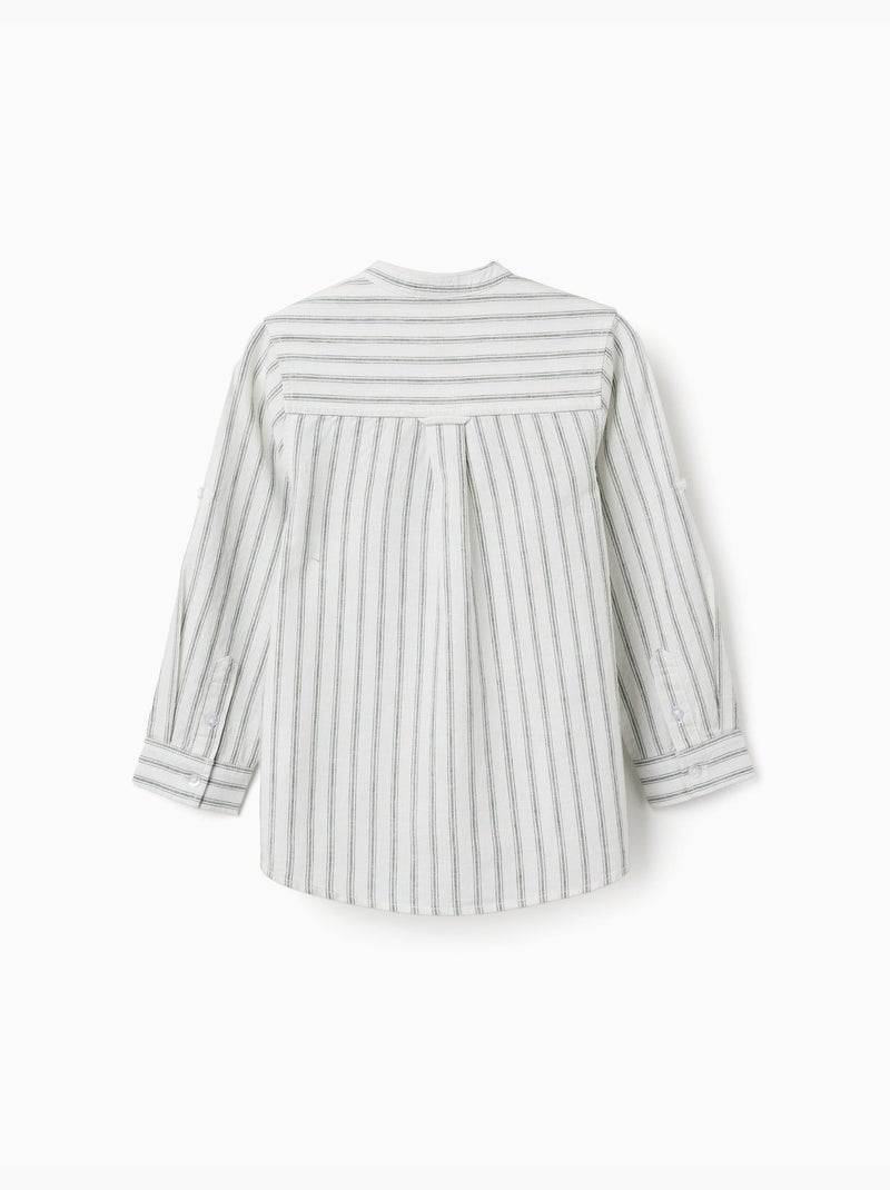 Chemise à manches longues en lin et coton à rayures Blanc - Kiabi