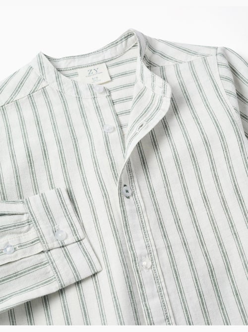 Chemise à manches longues en lin et coton à rayures - Kiabi