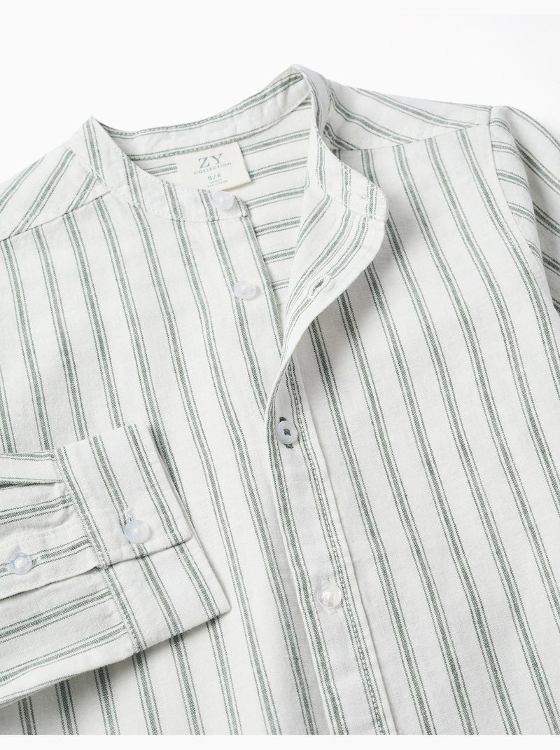 Chemise à manches longues en lin et coton à rayures Blanc - Kiabi