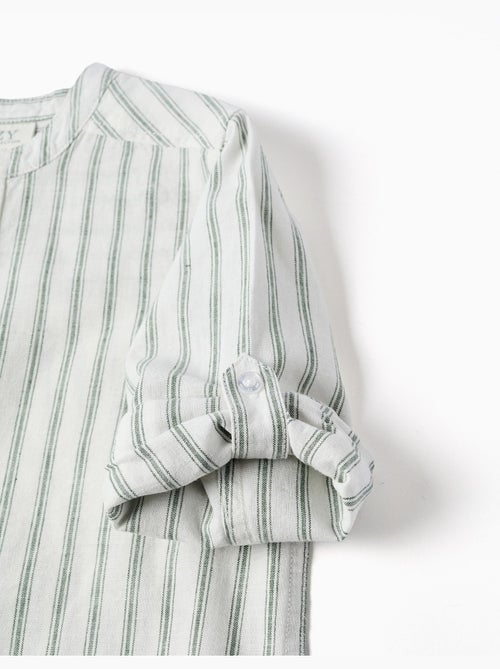 Chemise à manches longues en lin et coton à rayures - Kiabi