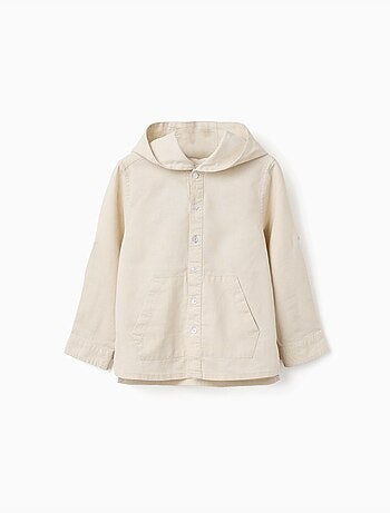 Chemise à manches longues en lin et coton avec capuche