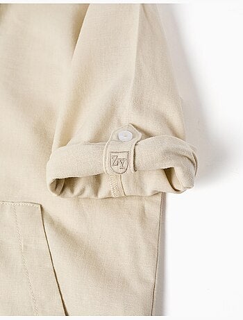Chemise à manches longues en lin et coton avec capuche