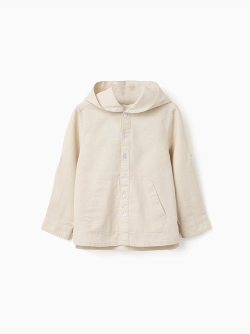 Chemise à manches longues en lin et coton avec capuche - Kiabi