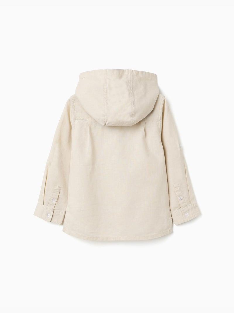 Chemise à manches longues en lin et coton avec capuche Beige clair - Kiabi