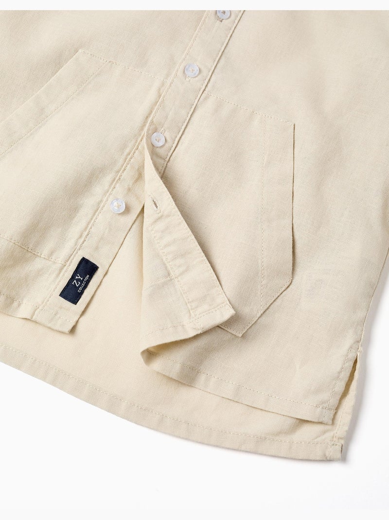 Chemise à manches longues en lin et coton avec capuche Beige clair - Kiabi