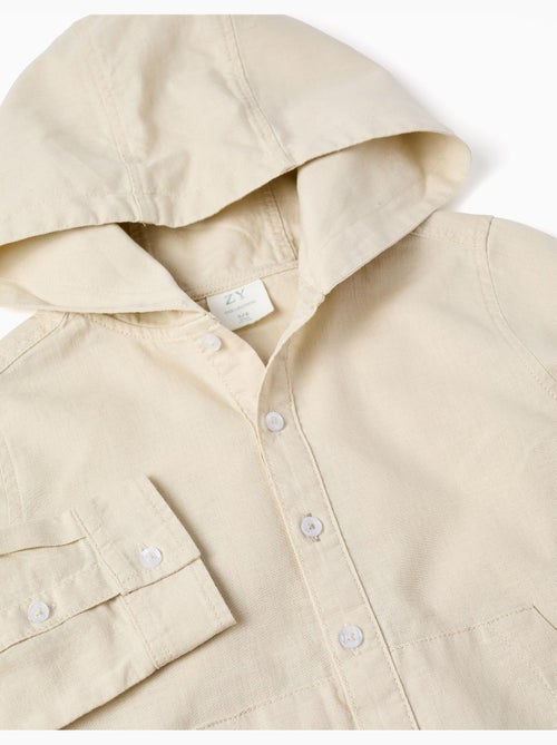 Chemise à manches longues en lin et coton avec capuche - Kiabi