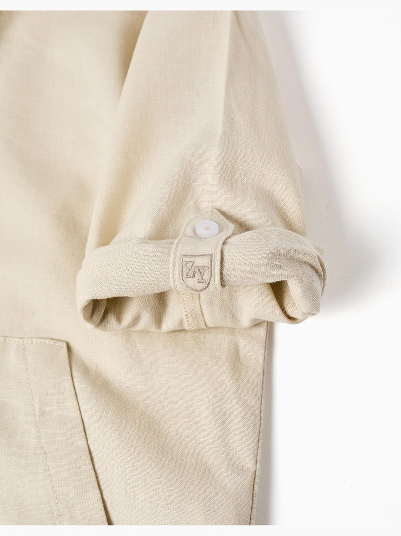 Chemise à manches longues en lin et coton avec capuche Beige clair - Kiabi