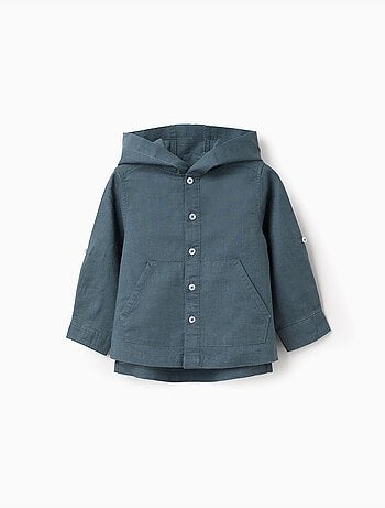 Chemise à manches longues en lin et coton avec capuche
