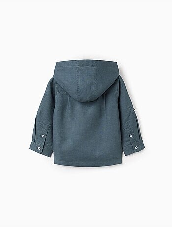 Chemise à manches longues en lin et coton avec capuche