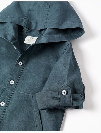 Chemise à manches longues en lin et coton avec capuche