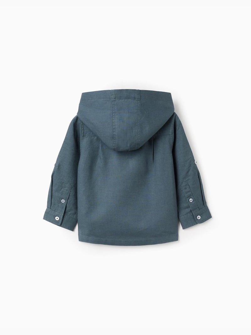 Chemise à manches longues en lin et coton avec capuche Bleu Bleu - Kiabi