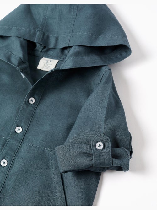 Chemise à manches longues en lin et coton avec capuche - Kiabi