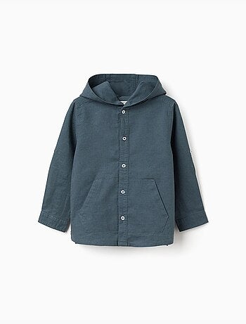 Chemise à manches longues en lin et coton avec capuche