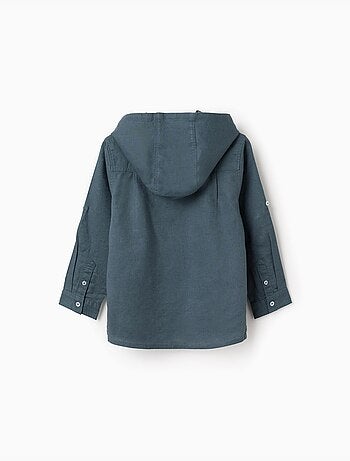 Chemise à manches longues en lin et coton avec capuche