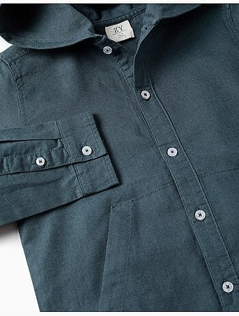Chemise à manches longues en lin et coton avec capuche