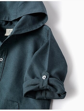 Chemise à manches longues en lin et coton avec capuche