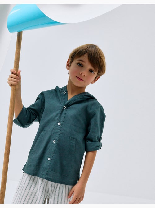Chemise à manches longues en lin et coton avec capuche - Kiabi