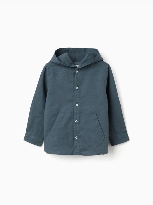 Chemise à manches longues en lin et coton avec capuche - Kiabi