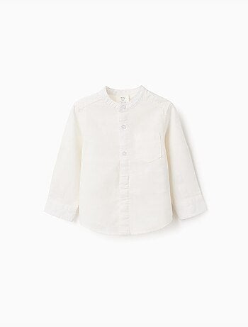 Chemise à manches longues en lin et coton avec col mao